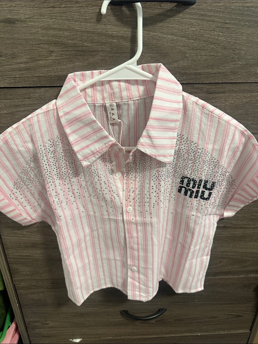 Pink and White Striped Short-Sleeve Button-Down size XS